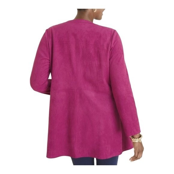 Chico’s Women’s Size 0 (S) Magenta Soft Faux-Suede Open Front Long Sleeve Jacket - Picture 2 of 14